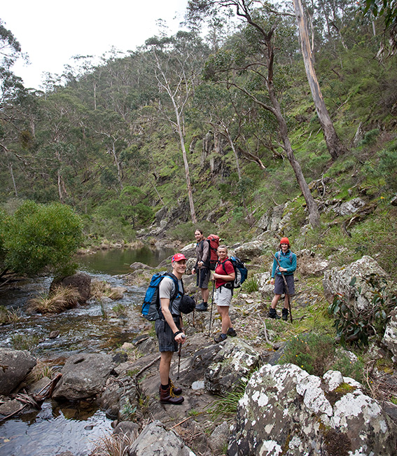 Stuart, Chris, Karen and Nic making our way down the Lerderderg River